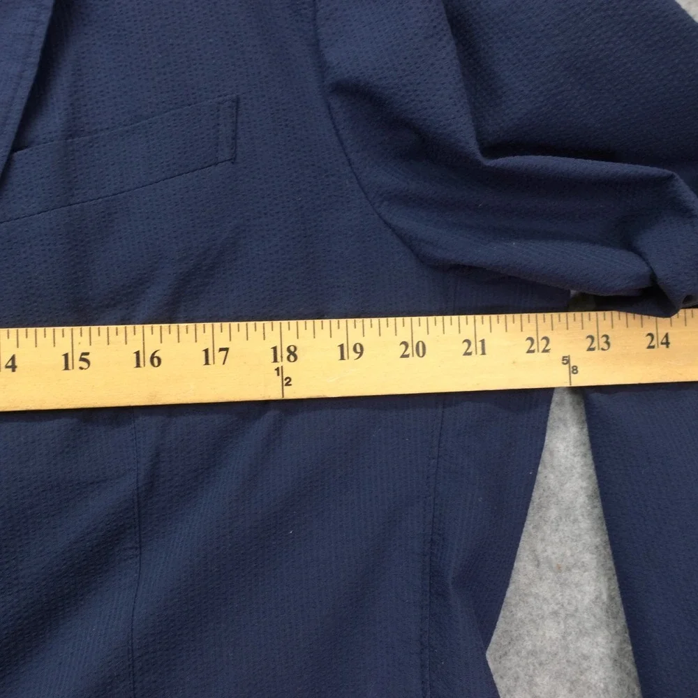 Uniqlo Seersucker Sport Coat Men LARGE 44R SLIM Navy Jacket Summer Unlined Light